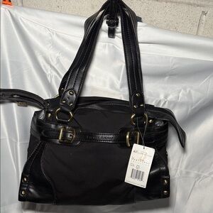Etienne Aigner Black Shoulder Bag with Gold Accents